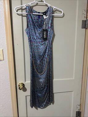 Versace Blue and Aqua Geometric Sleeveless Dress